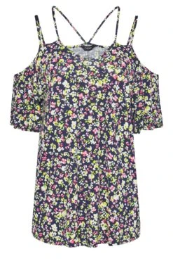 YOURS Curve Black Floral Strappy Cold Shoulder Top -Saga Dresses Shop e1e8ab84 f3e7 48 300809 X