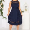 YOURS LONDON Curve Navy Blue Mesh Panel Skater Dress