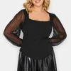 YOURS PETITE Curve Black Mesh Sleeve Corset Top