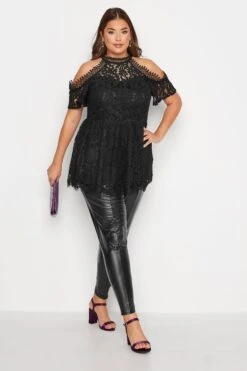 YOURS LONDON Curve Black Cold Shoulder Lace Top