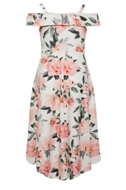 YOURS LONDON Curve White & Pink Floral Bardot Midi Dress -Saga Dresses Shop e31b3576 7646 41 162216 Y