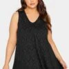 YOURS Curve 2 PACK Black Broderie Swing Vest Top