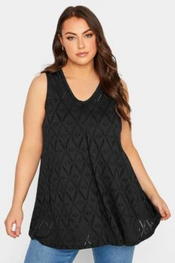 YOURS Curve 2 PACK Black Broderie Swing Vest Top