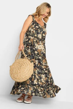 YOURS Curve Black Floral Tiered Maxi Sundress