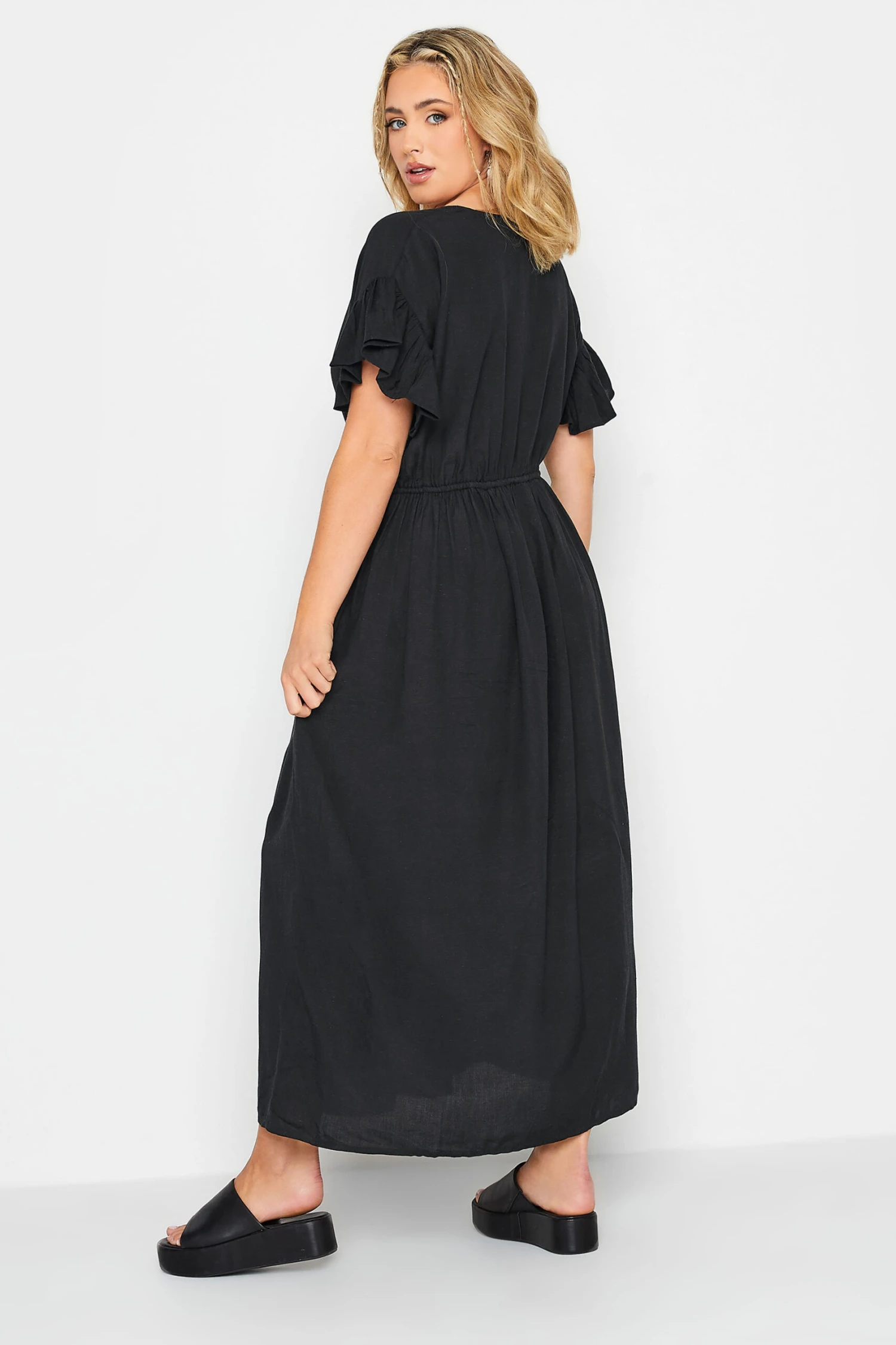 LIMITED COLLECTION Curve Black Frill Sleeve Cotton Maxi Dress 2 LIMITED COLLECTION Curve Black Frill Sleeve Cotton Maxi Dress - Image 2