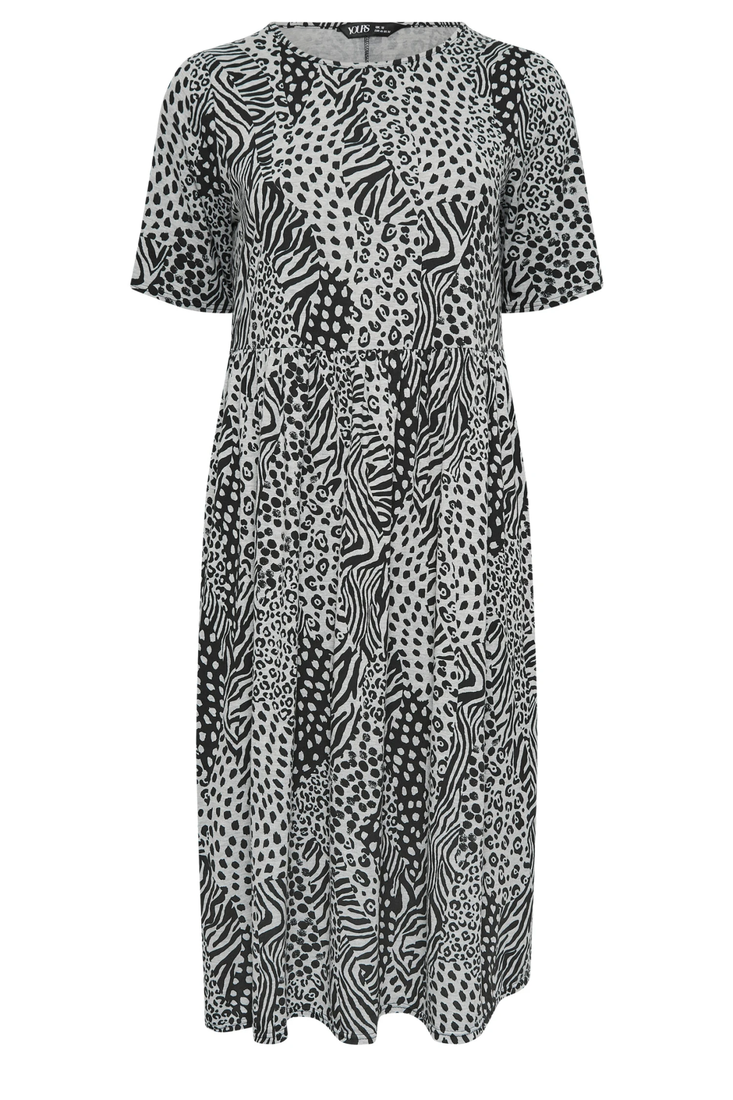 YOURS Curve Grey Mixed Animal Print Midi Smock Dress 3 YOURS Curve Grey Mixed Animal Print Midi Smock Dress - Image 3