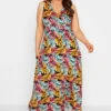 YOURS Curve Black Tropical Leaf Print Wrap Maxi Dress
