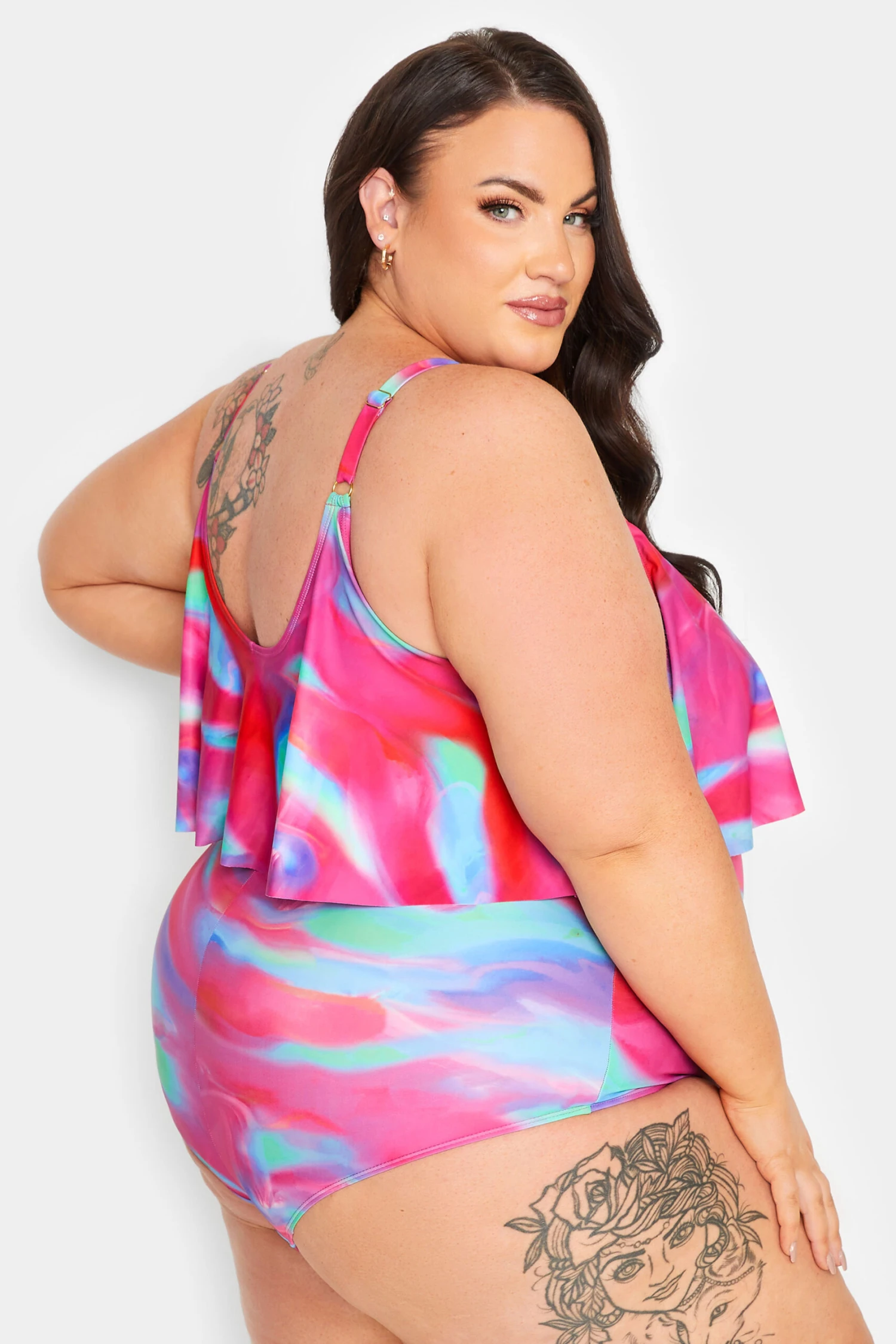 YOURS Curve Pink Swirl Print Frill Chain Tummy Control Swimsuit 12 YOURS Curve Pink Swirl Print Frill Chain Tummy Control Swimsuit - Image 12