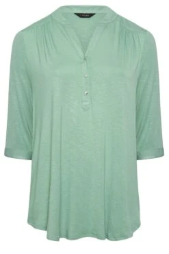 YOURS Curve Green Half Placket Blouse -Saga Dresses Shop e5adb333 f8d1 47 174292 X