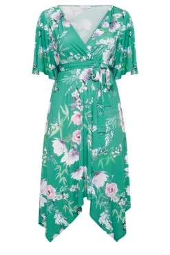 YOURS LONDON Curve Green Floral Hanky Hem Dress -Saga Dresses Shop e5d281cb 5e4f 4f 162137 X
