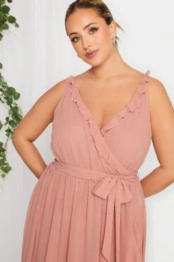 YOURS LONDON Curve Pink Ruffle Wrap Dress -Saga Dresses Shop e63d610d 2f6b 46 161887 D