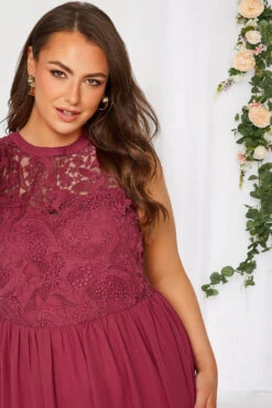 YOURS LONDON Curve Burgundy Red Lace Front Chiffon Maxi Dress -Saga Dresses Shop e6d1ada5 aa14 4b 161504 D
