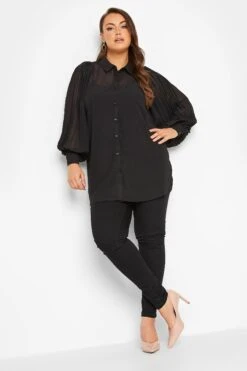 YOURS LONDON Curve Black Pleat Sleeve Shirt