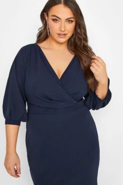 YOURS LONDON Curve Navy Blue Drop Shoulder Wrap Dress -Saga Dresses Shop e79280a3 4cec 46 162042 D