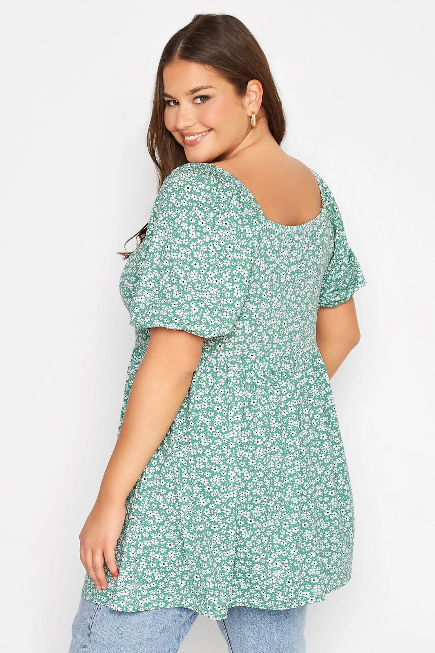 YOURS Curve Green Floral Ruched Top 2 YOURS Curve Green Floral Ruched Top - Image 2
