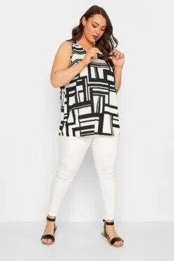 YOURS Curve White Geometric Print Cami Vest Top
