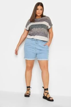 YOURS Curve Slate Grey Stripe Animal Print T-Shirt