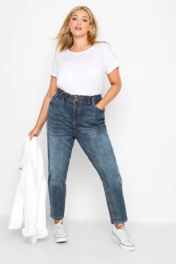 YOURS Curve Indigo Blue Washed Elasticated Stretch MOM Jeans