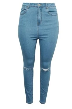 YOURS Curve Bleach Blue Ripped Skinny Stretch AVA Jeans -Saga Dresses Shop e9096f5f 0b86 48 143255 X