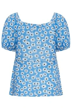 YOURS PETITE Curve Blue Daisy Print Ruched Front Top -Saga Dresses Shop e97c0b06 b49b 43 174592 Y