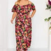 YOURS LONDON Curve Black Floral Bardot Ruffle Maxi Dress