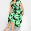 YOURS Curve Black Floral Print Wrap Front Midaxi Dress