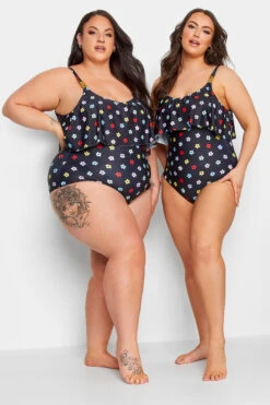 YOURS Curve Black Daisy Print Frill Chain Tummy Control Swimsuit -Saga Dresses Shop ea77da51 df5f 46 150271 E