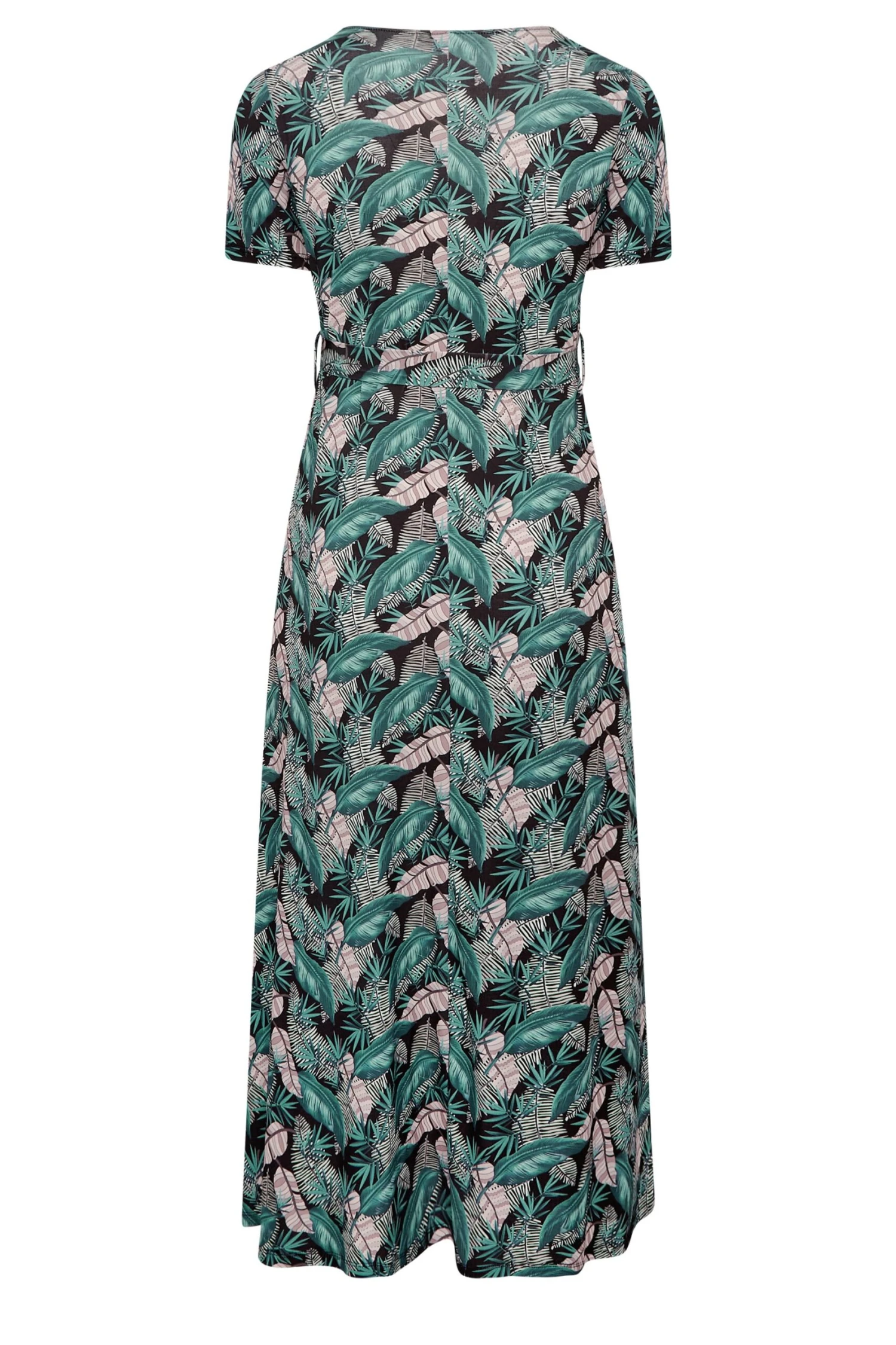 YOURS Curve Black Leaf Print Maxi Wrap Dress 6 YOURS Curve Black Leaf Print Maxi Wrap Dress - Image 6