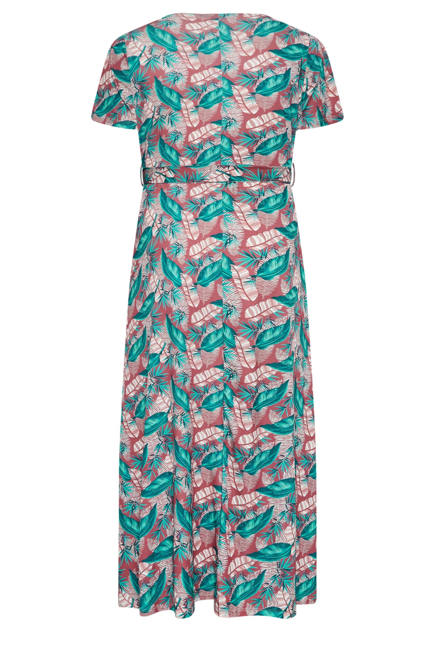 YOURS Curve Pink Leaf Print Maxi Wrap Dress 6 YOURS Curve Pink Leaf Print Maxi Wrap Dress - Image 6