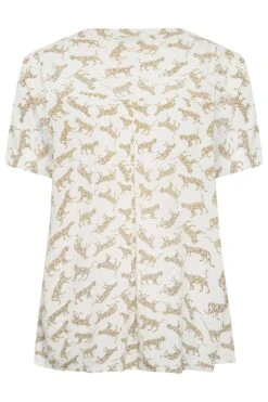 YOURS Curve White Leopard Print Short Sleeve Shirt -Saga Dresses Shop eb0819fe 7630 4a 131949 Y