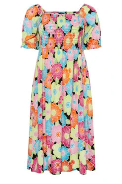 YOURS Curve Pink & Blue Floral Print Shirred Midi Dress -Saga Dresses Shop eb2ac849 d630 4f 137285 X