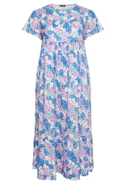 LIMITED COLLECTION Curve Blue Floral Print Frill Sleeve Maxi Dress -Saga Dresses Shop eb4fcce9 40c9 42 215603 X