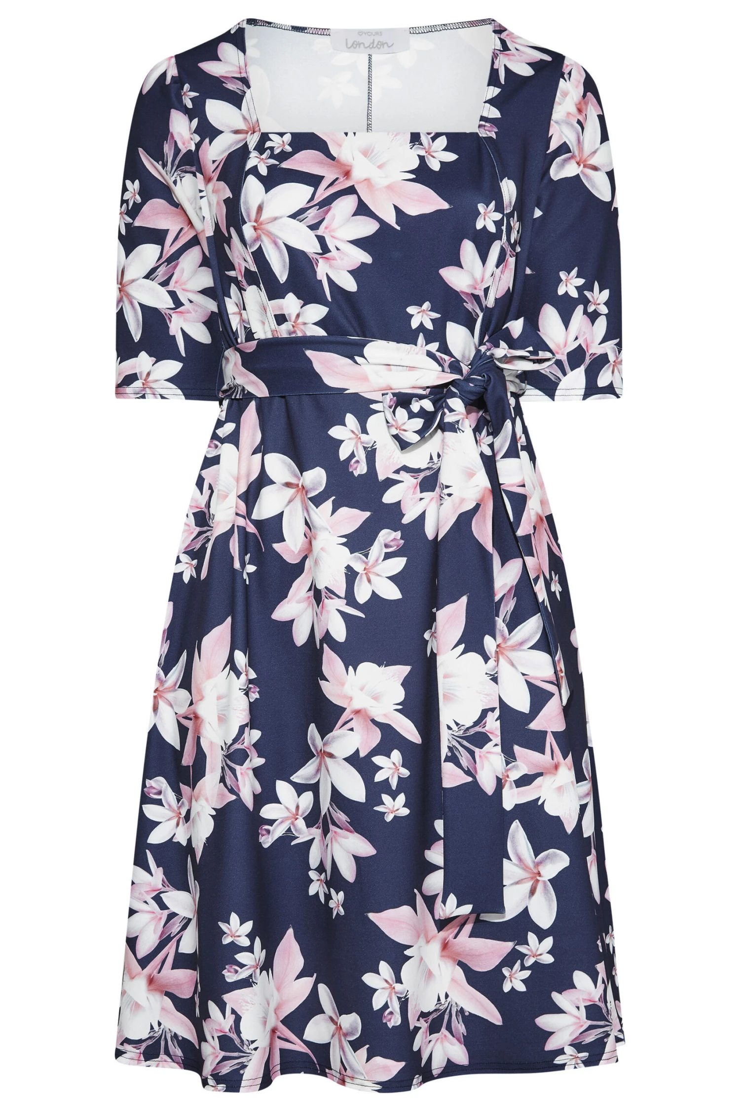 YOURS LONDON Curve Navy Blue Floral Print Square Neck Dress 5 YOURS LONDON Curve Navy Blue Floral Print Square Neck Dress - Image 5