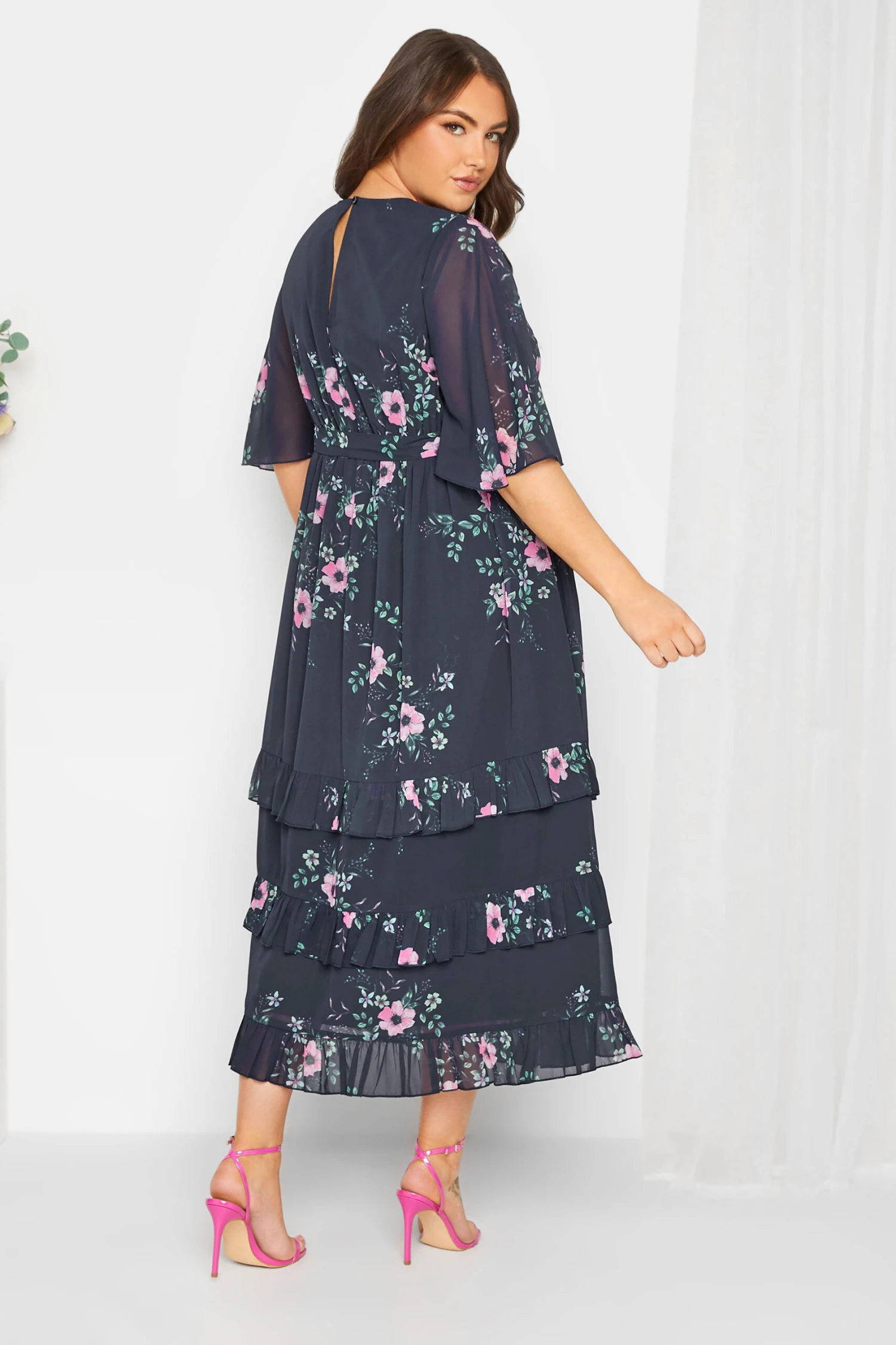 YOURS LONDON Curve Navy Blue Floral Ruffle Hem Maxi Dress 3 YOURS LONDON Curve Navy Blue Floral Ruffle Hem Maxi Dress - Image 3