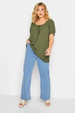 YOURS Curve Khaki Green Gypsy Dobby Top