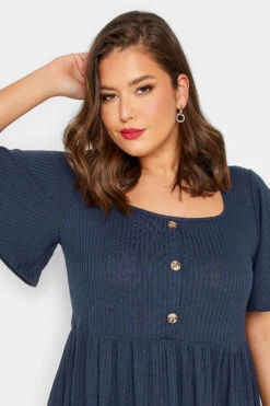 LIMITED COLLECTION Curve Blue Ribbed Square Neck Midi Dress -Saga Dresses Shop ec9d3f18 326a 4d 215630 D