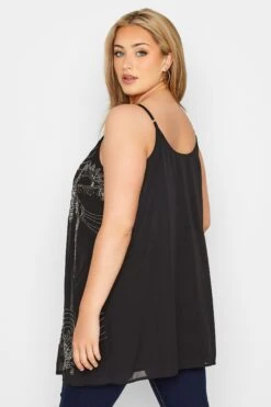 LUXE Curve Black Paisley Sequin Hand Embellished Cami Top