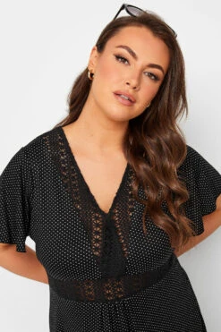 YOURS Curve Black Polka Dot Print Lace Detail Dress 8 YOURS Curve Black Polka Dot Print Lace Detail Dress -Saga Dresses Shop ecbad9f1 fac4 49 302048 D