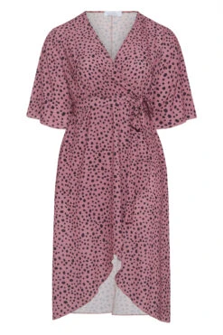 YOURS LONDON Curve Pink Dalmatian Print Midi Wrap Dress -Saga Dresses Shop ecf5594b 0393 43 161230 F