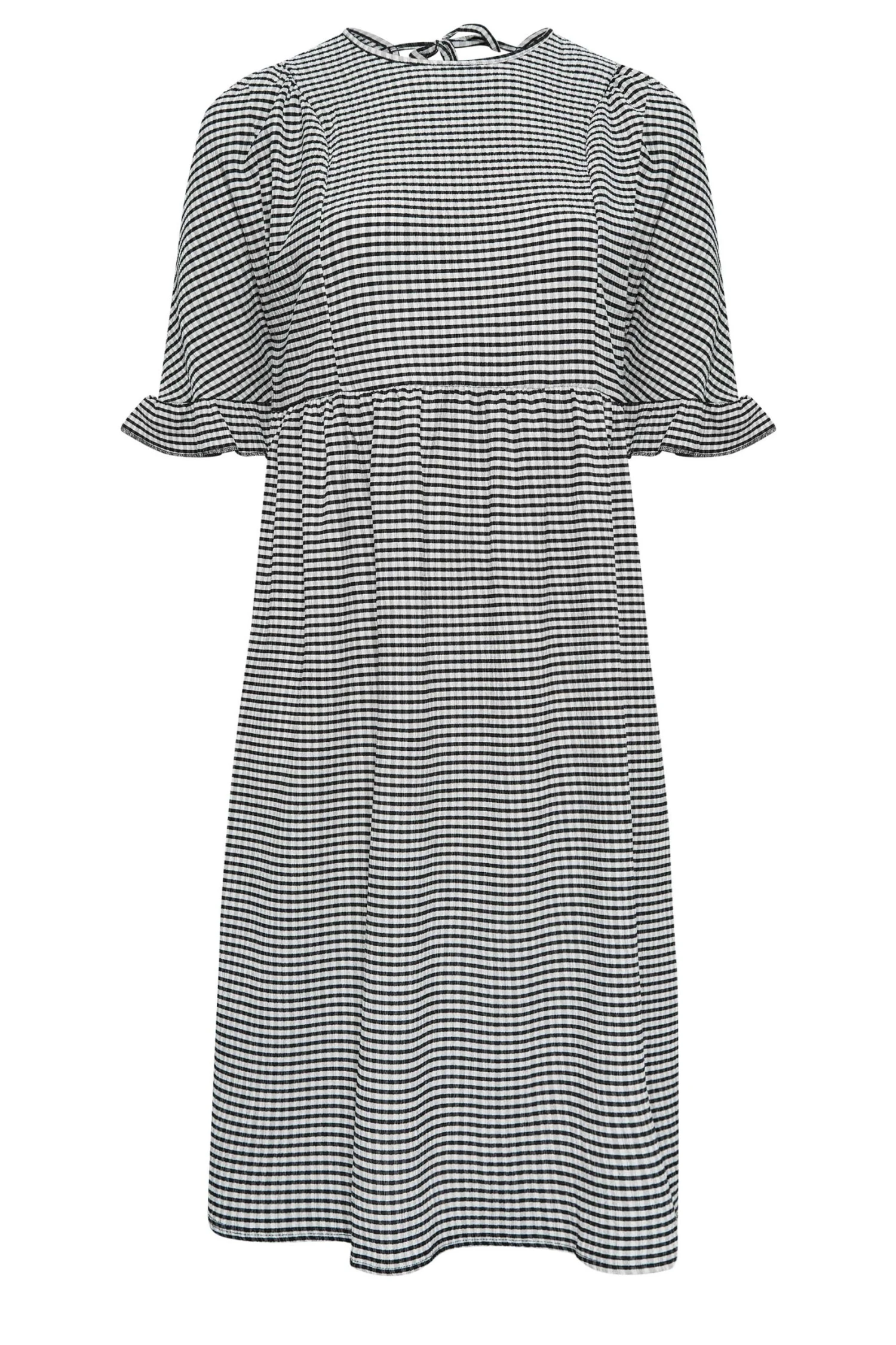 YOURS Curve Black Gingham Textured Smock Midi Dress 6 YOURS Curve Black Gingham Textured Smock Midi Dress - Image 6