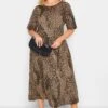 YOURS Curve Brown Mixed Animal Print Midi Smock Dress