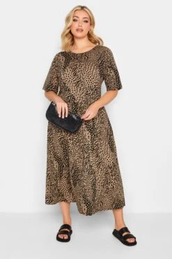 YOURS Curve Brown Mixed Animal Print Midi Smock Dress
