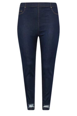YOURS Curve Indigo Blue Distressed Hem Stretch Jeggings -Saga Dresses Shop ed3dc7be 894e 42 143094 X