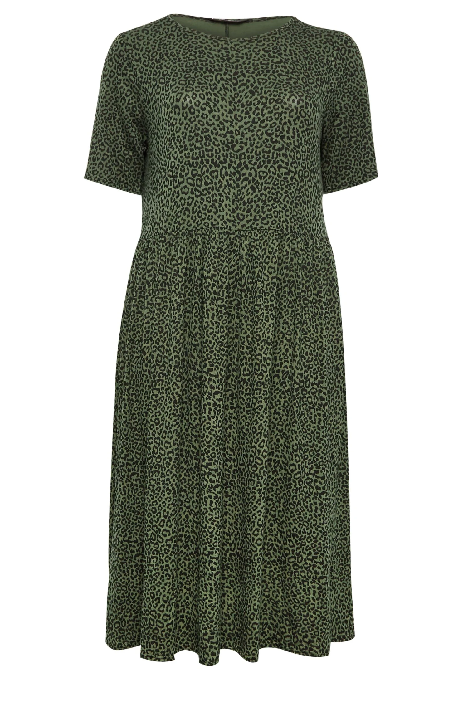 YOURS Curve Green Leopard Print Midi Smock Dress 5 YOURS Curve Green Leopard Print Midi Smock Dress - Image 5