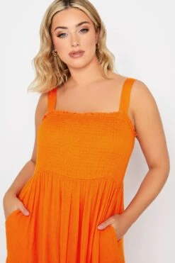 YOURS Curve Orange Shirred Strappy Sundress -Saga Dresses Shop ed81d4a4 edf1 4b 137431 E