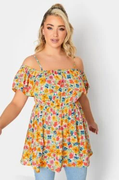 LIMITED COLLECTION Curve Blue Frill Cold Shoulder Top