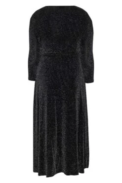 YOURS LONDON Curve Black & Silver Glitter Wrap Dress -Saga Dresses Shop ee663cba e064 44 161640 Y