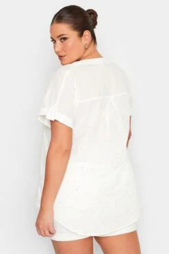 YOURS Curve White Dobby Spot Shirt -Saga Dresses Shop ee6982a0 2073 43 330030 D