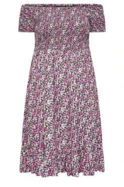 YOURS Curve Pink Floral Ditsy Shirred Midi Dress -Saga Dresses Shop ef33d19a 7ac0 43 137332 X