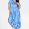 LIMITED COLLECTION Curve Blue Ditsy Print Frill Sleeve Maxi Dress